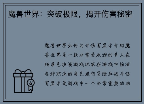 魔兽世界：突破极限，揭开伤害秘密